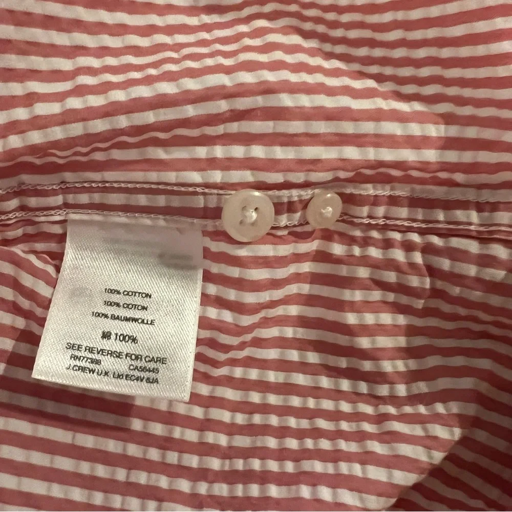 J. Crew Pink and White Seersucker Button Down Short Sleeved Shirt size Large